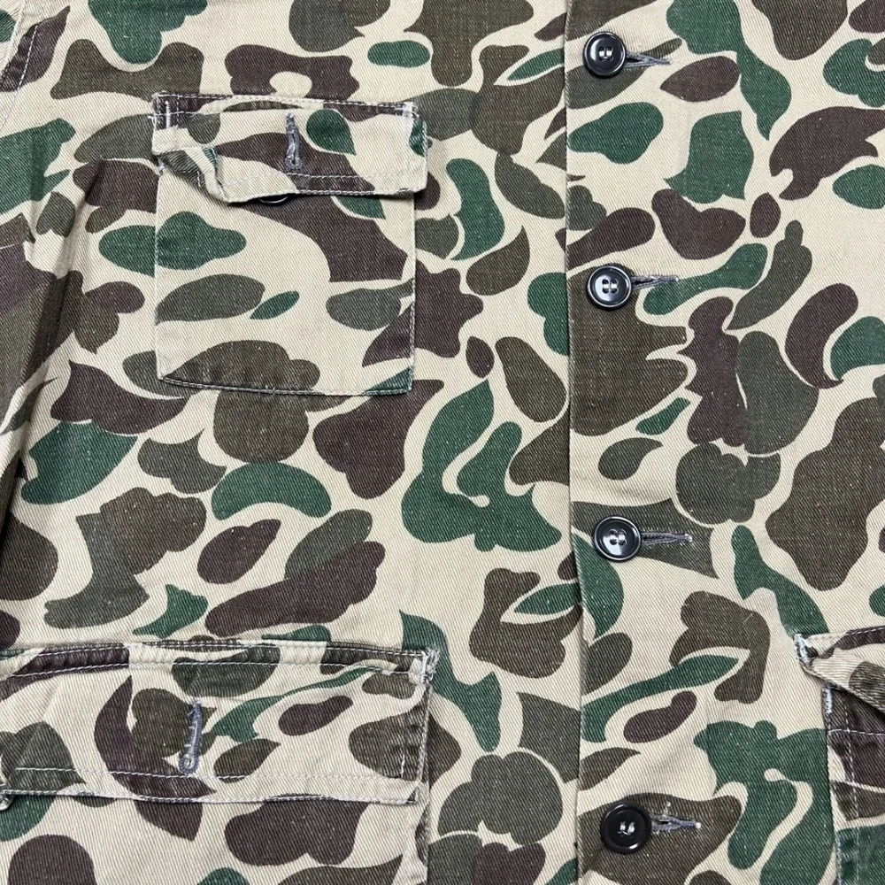 80s Camo Field Jacket Mens L Green Duck Hunter Frog Skin Chore Coat